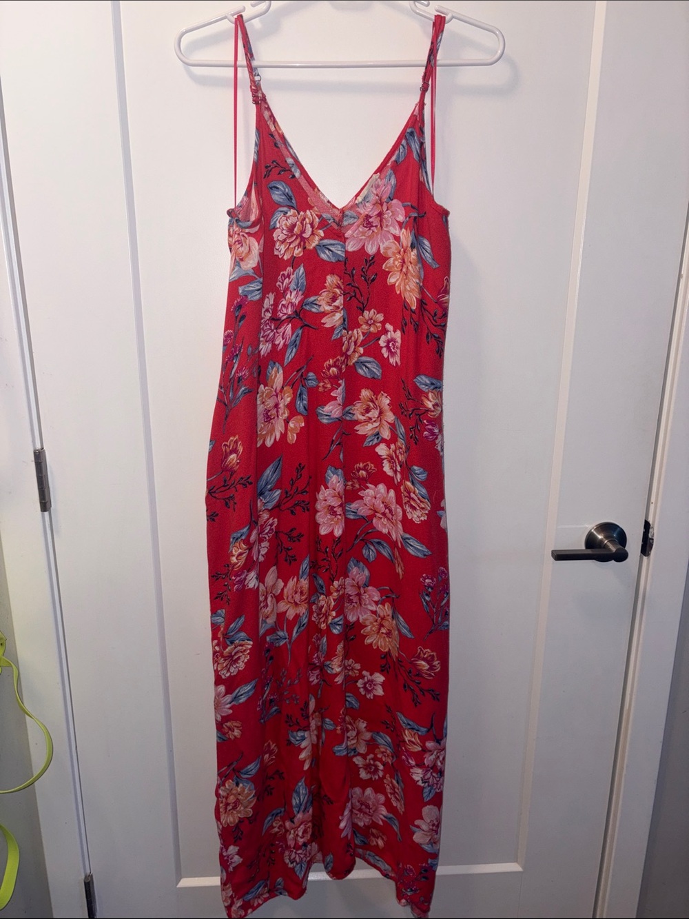 Love Stitch Red Floral V-Neck Spaghetti Strap Maxi Dress